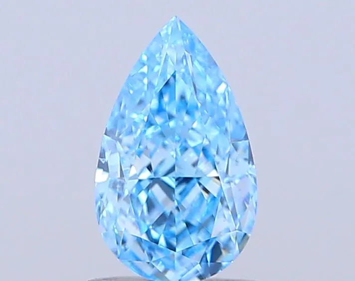 A 1.01 carat pear-shaped fancy vivid blue diamond with VS1 clarity.