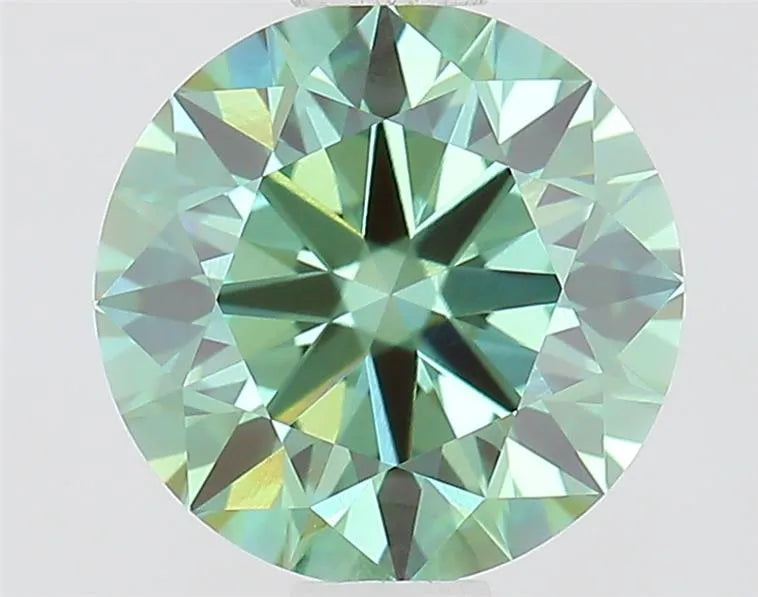 A round, fancy vivid green lab-grown diamond with VVS2 clarity.