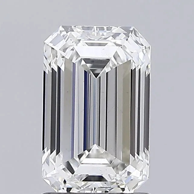An emerald cut 1.81 carat lab grown diamond with G color and VS1 clarity.