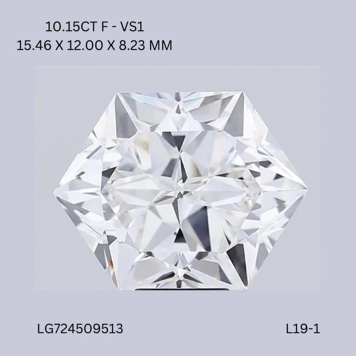 10.15ct Hexagonal Lab Grown Diamond (Colour F, Clarity VS1, IGI Certified)