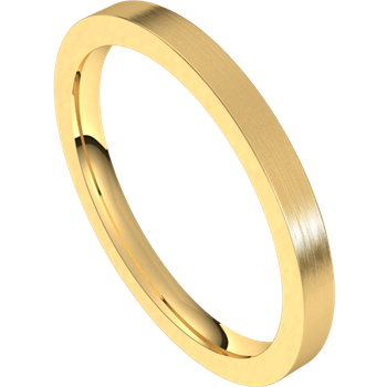2mm flat yellow gold band with a brushed finish.