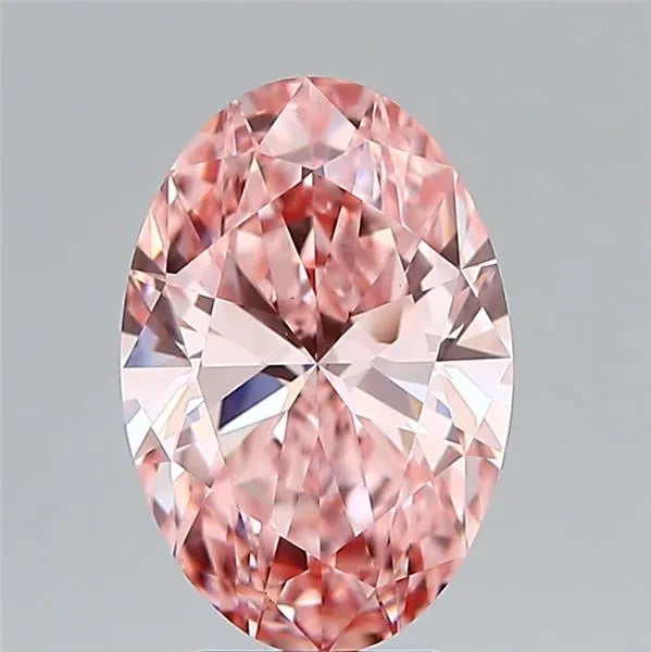 A 3.50 carat oval fancy vivid pink lab grown diamond with VS1 clarity.