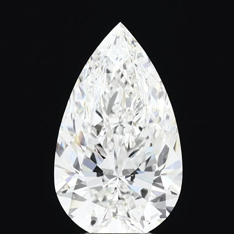 A 4.03 carat pear-shaped lab-grown diamond with E color and VVS2 clarity.