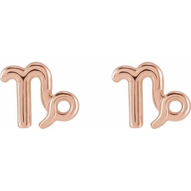Rose gold Capricorn zodiac sign stud earrings.