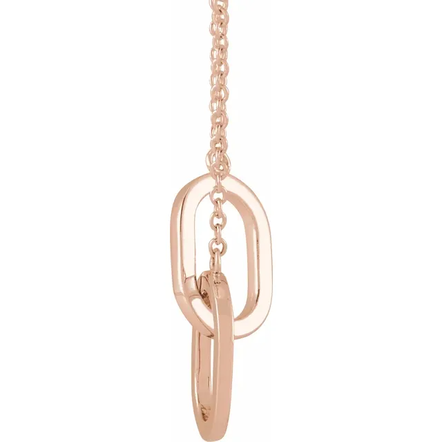 Rose gold interlocked necklace with two oval links.