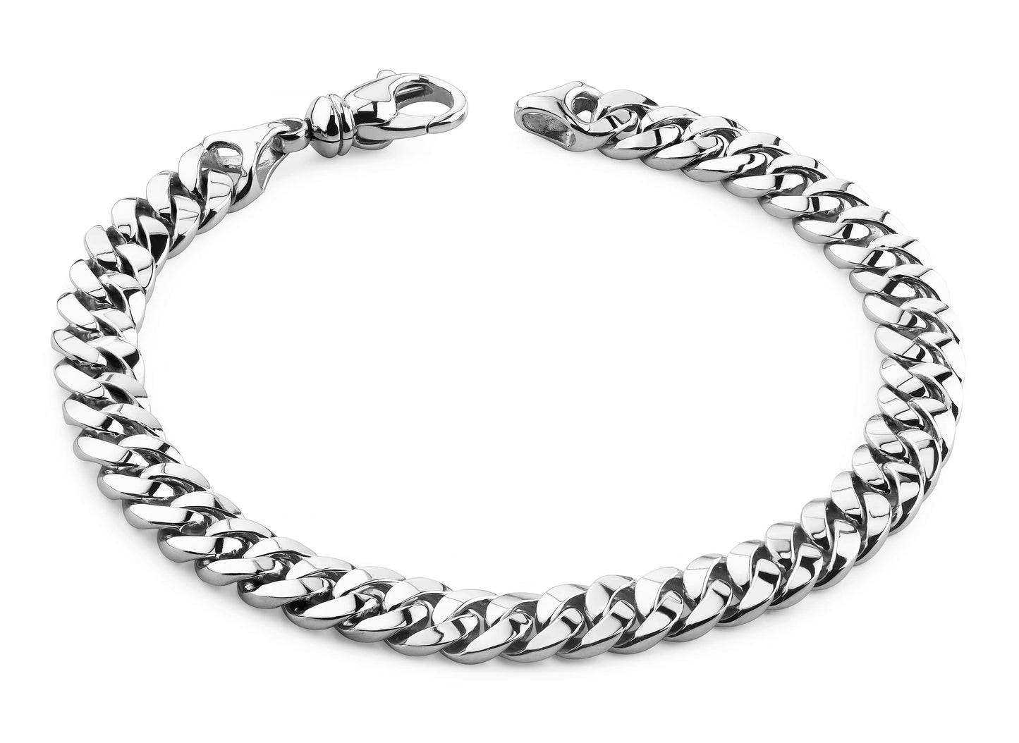 Cuban link chain bracelet made of polished metal.