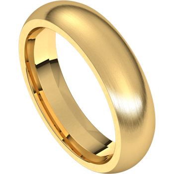 5mm yellow gold rounded wedding band with a brushed finish.