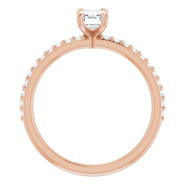 Emerald Natural Pavé Setting v.3 ring with a solitaire diamond and pavé set diamonds on the band.