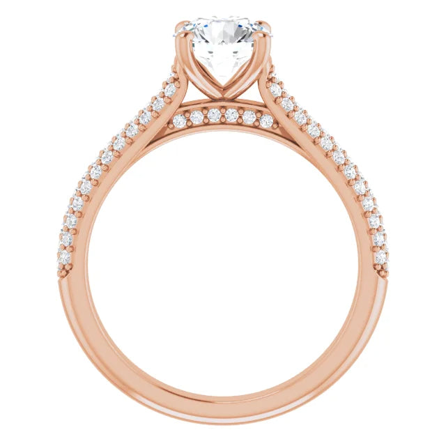 Round natural diamond pavé setting ring in rose gold.
