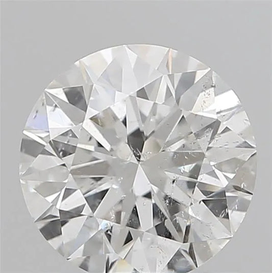 A round, brilliant-cut natural diamond with visible inclusions.