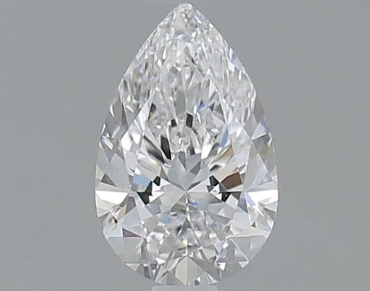 A 0.70 carat pear-shaped natural diamond with excellent cut, color E, and clarity VS2.
