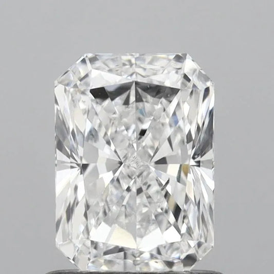 1.01 carat radiant cut lab grown diamond, color E, clarity SI2.