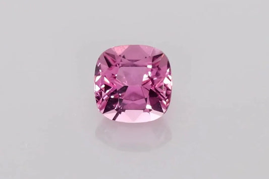 A 1.02 carat cushion cut pink tourmaline gemstone.