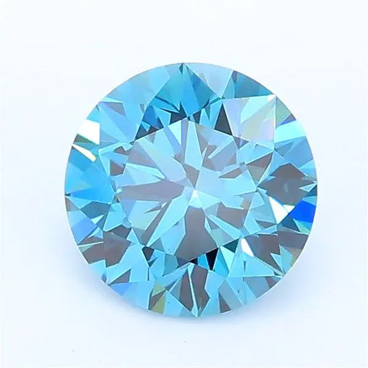 A round 1.08 carat lab grown diamond with fancy vivid blue color and VS1 clarity.
