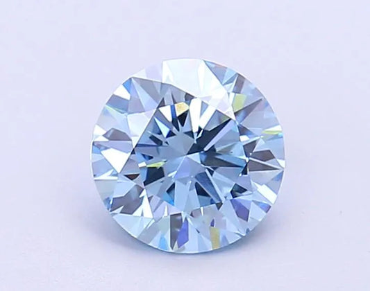 A round 1.11 carat fancy vivid blue lab grown diamond with VS1 clarity.
