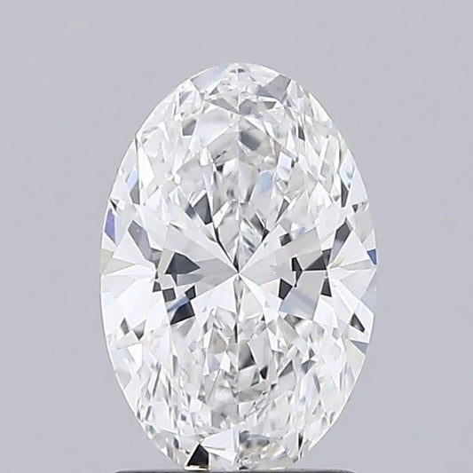 An oval lab grown diamond with a bright white appearance.