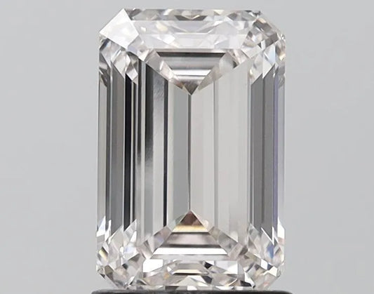1.76 carat emerald cut lab grown diamond, color H, clarity VVS2.