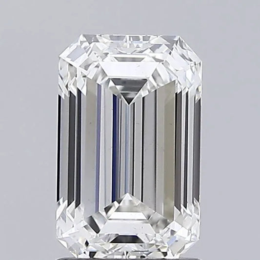 An emerald cut 1.81 carat lab grown diamond with G color and VS1 clarity.