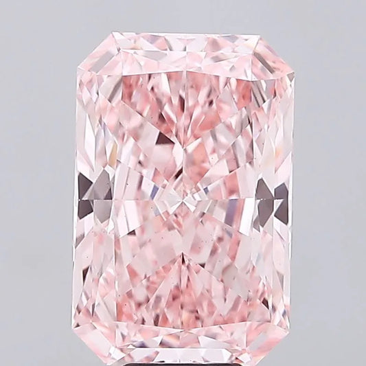 A 10.09ct radiant cut lab grown diamond in fancy vivid pink.