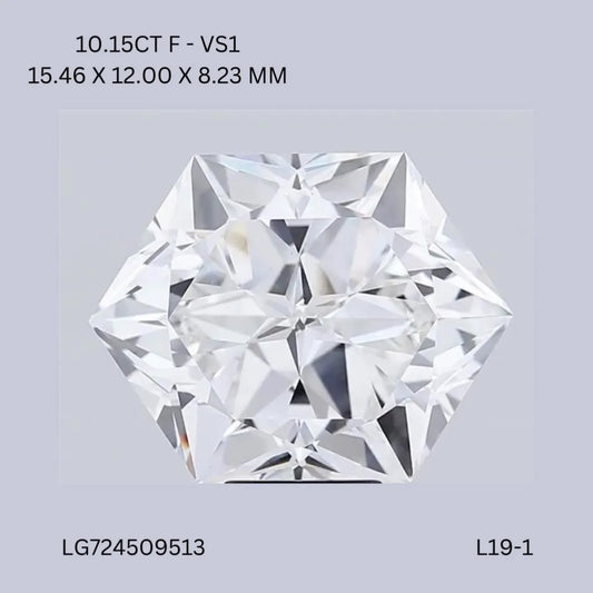 10.15ct Hexagonal Lab Grown Diamond (Colour F, Clarity VS1, IGI Certified)