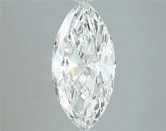 A 2.01ct marquise lab grown diamond with E color and VVS2 clarity.
