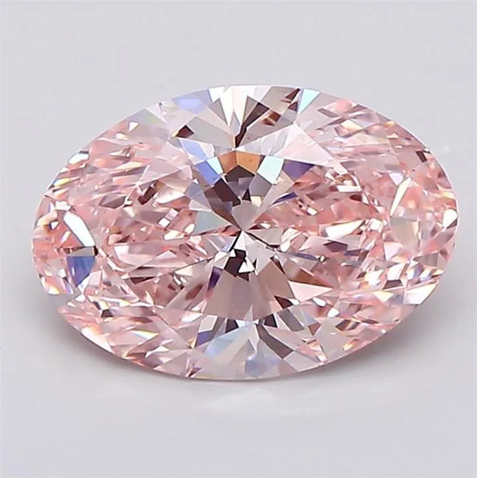 A 2.63 carat oval fancy intense pink lab grown diamond with VS1 clarity.