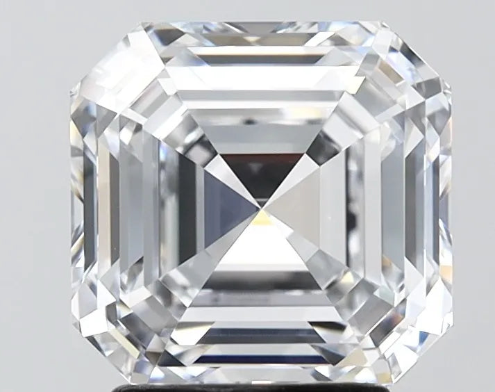 A 3.04 carat Asscher cut lab grown diamond with E color and VVS1 clarity.