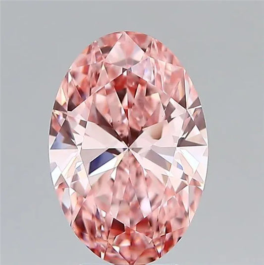A 3.50 carat oval fancy vivid pink lab grown diamond with VS1 clarity.