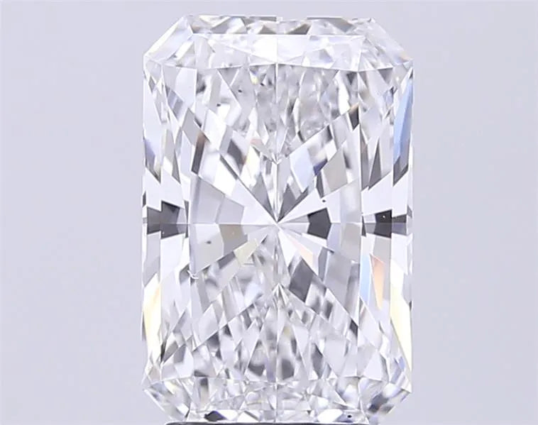 A 3.59 carat radiant cut lab grown diamond with E color and VS2 clarity.