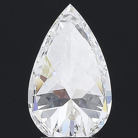 A 3.83 carat pear-shaped lab-grown diamond with E color and VVS2 clarity.