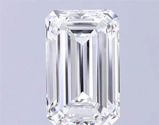 A 4.03 carat emerald cut lab grown diamond with F color and VVS2 clarity.