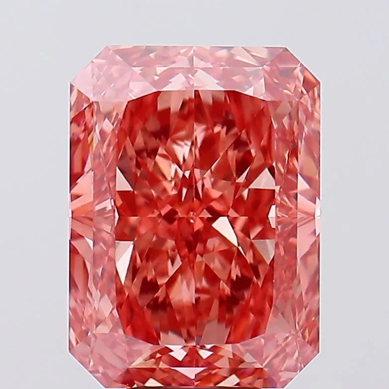 A 9.11ct radiant cut fancy vivid pink lab grown diamond.