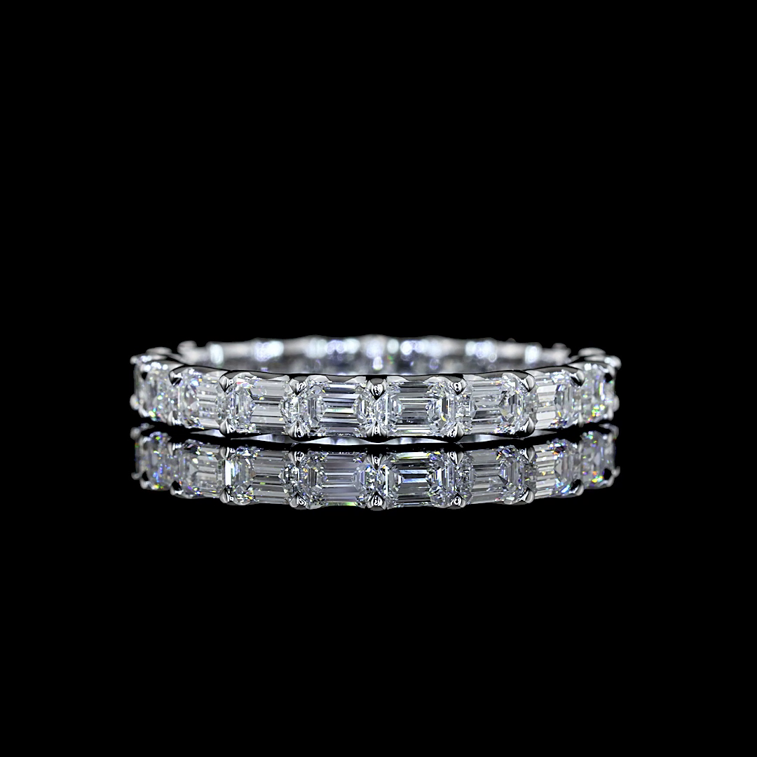 1.92ctw lab grown emerald cut diamond eternity band in 14k white gold.
