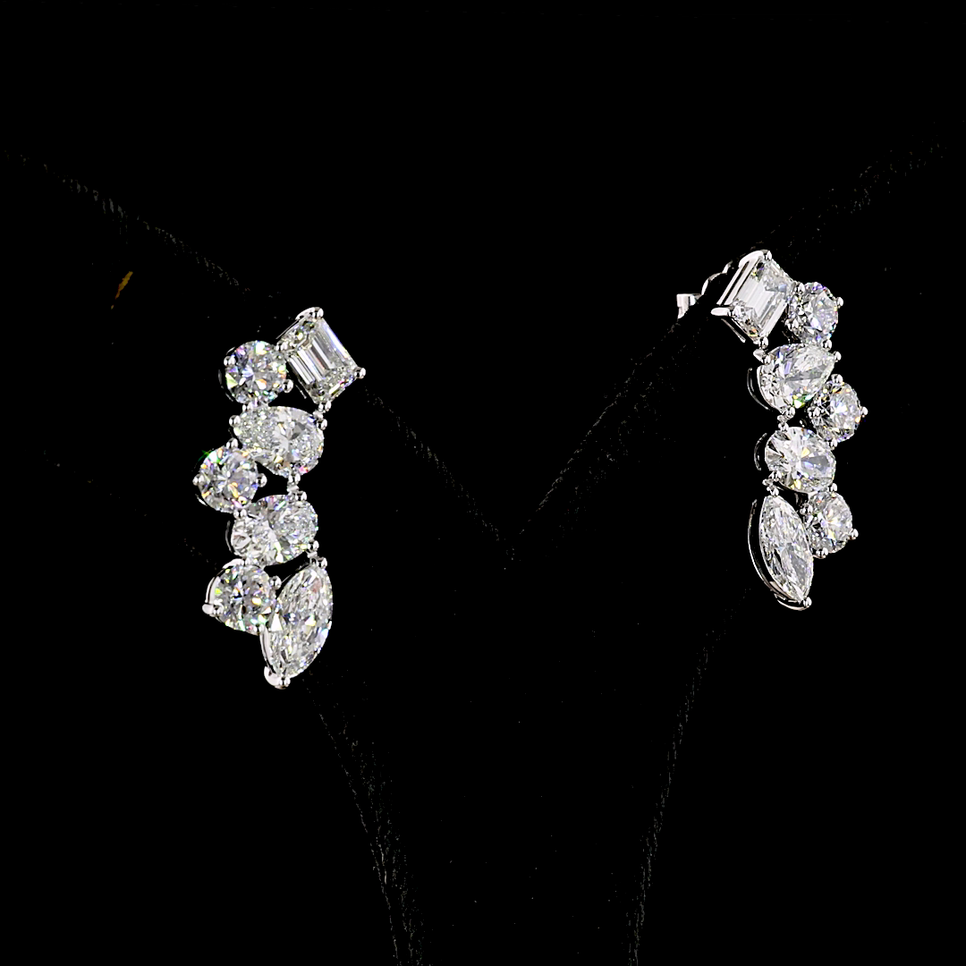 6.03ct lab grown diamond ear crawler earrings in 14k white gold with mixed diamond shapes.