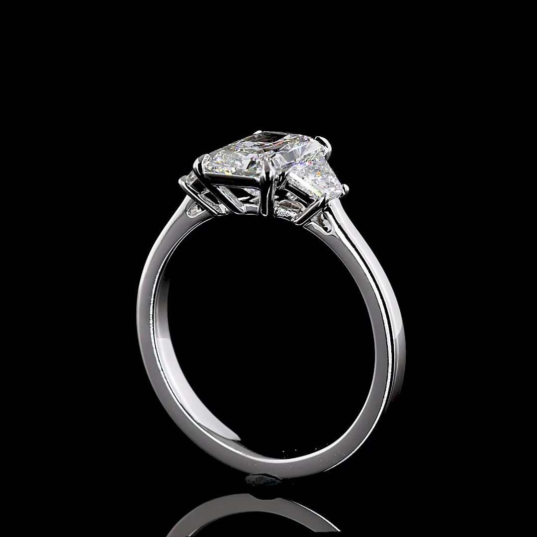 Anillo de compromiso de diamantes de tres piedras, talla radiante, cultivados en laboratorio, de 1,96 ct en total
