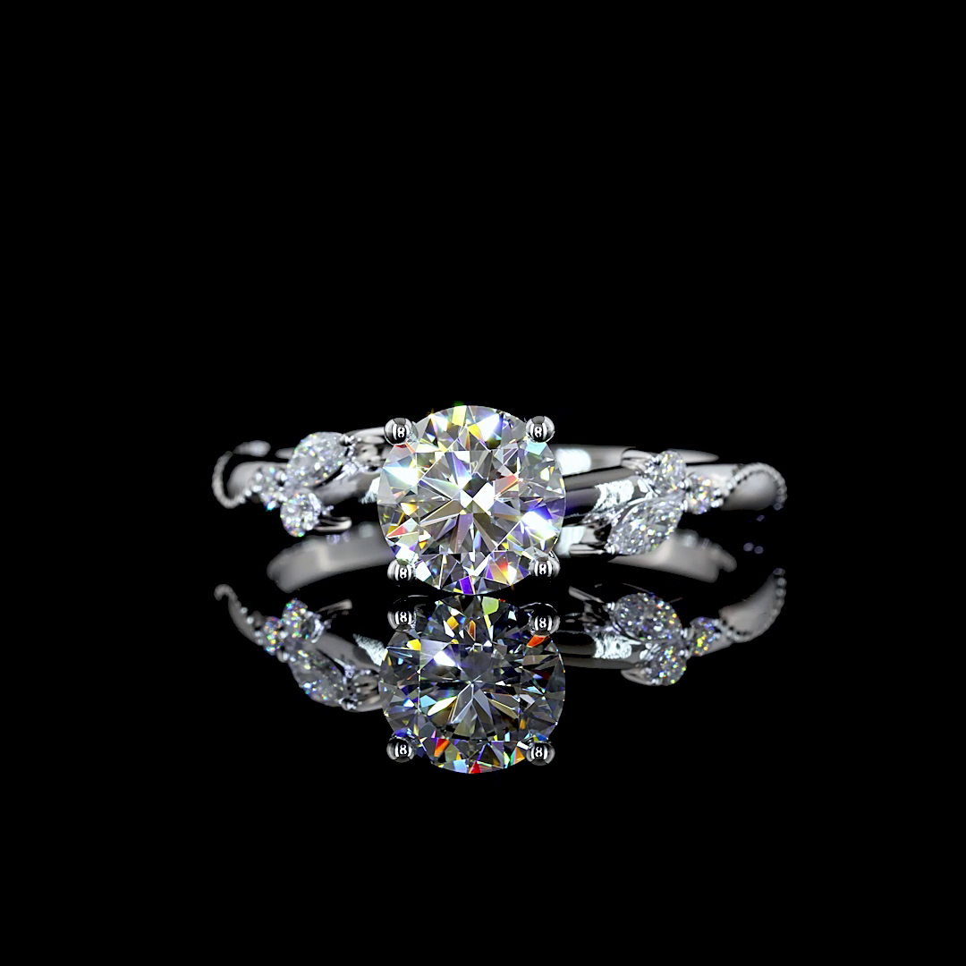 1.09ctw lab grown round diamond engagement ring in 14k white gold.