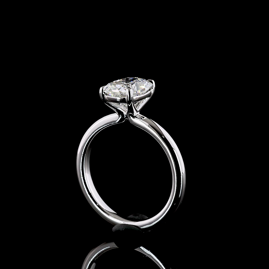 2.01ct lab grown cushion diamond solitaire engagement ring in 14k white gold.