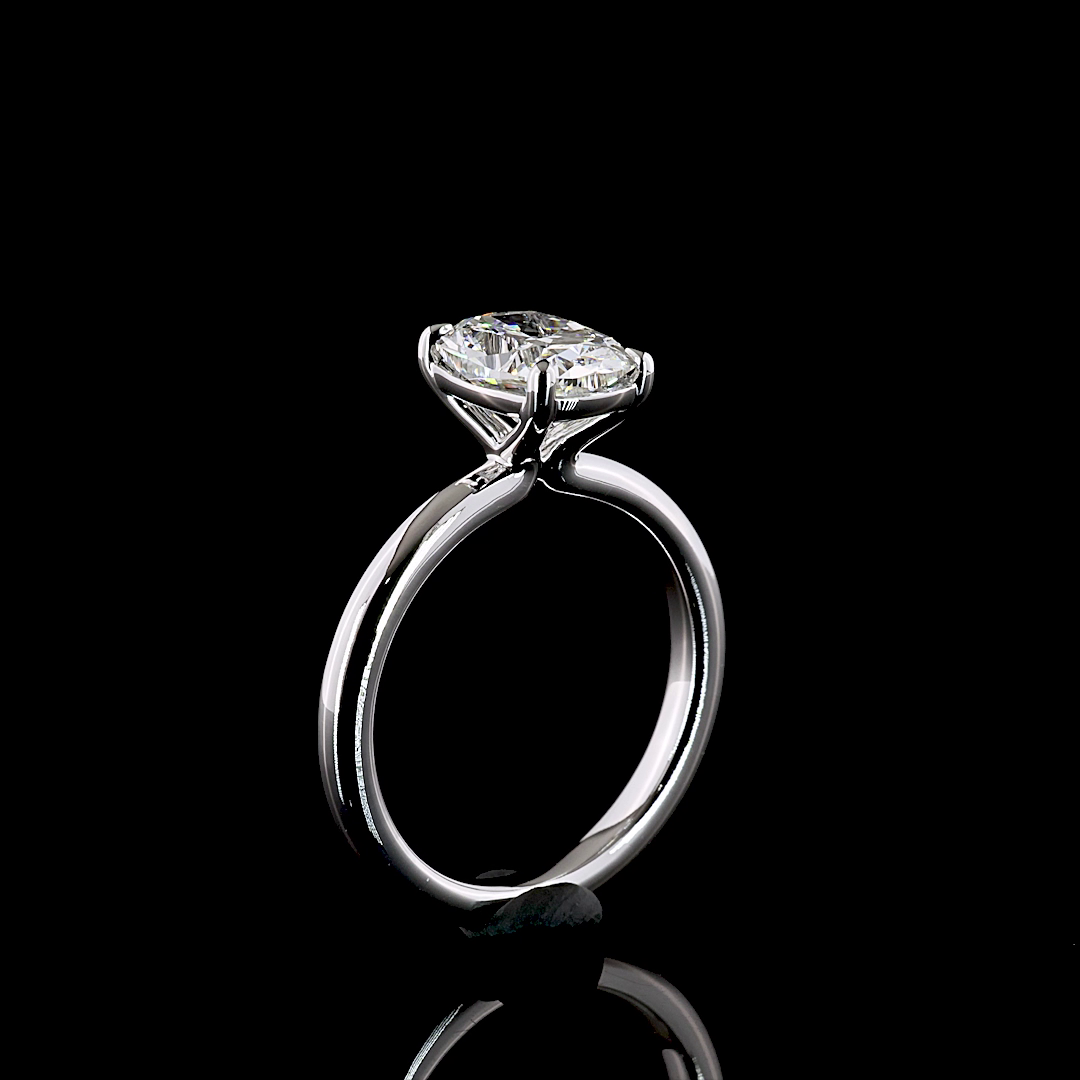 2.01ct lab grown cushion diamond solitaire engagement ring in 14k white gold.
