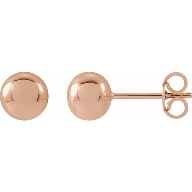 Rose gold round ball stud earrings.