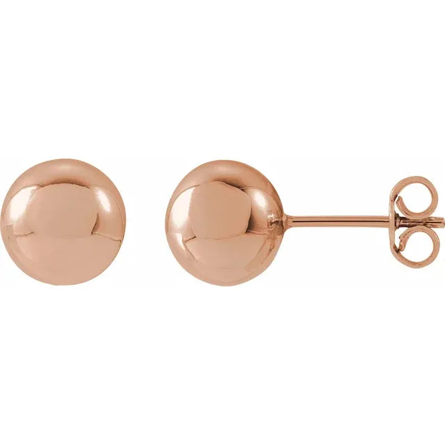 Rose gold round ball stud earrings.